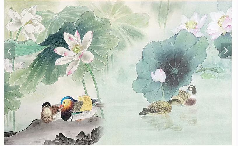 中式工笔画荷花鸳