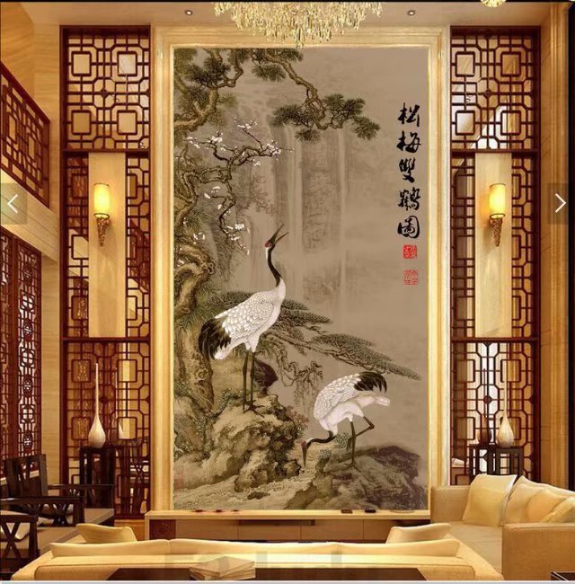 松梅双鹤图中式玄