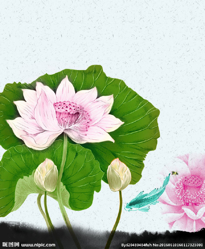 G国画荷花背景墙