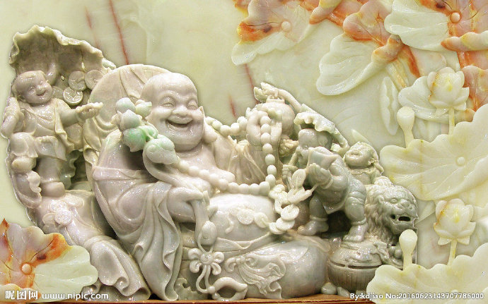 G笑佛玉雕背景墙
