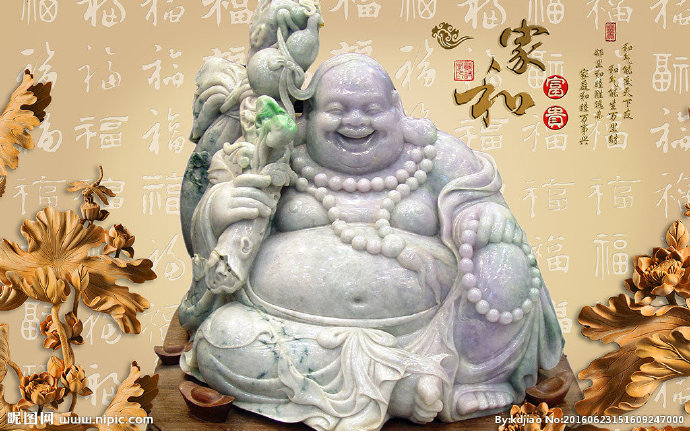 G笑佛玉雕背景墙