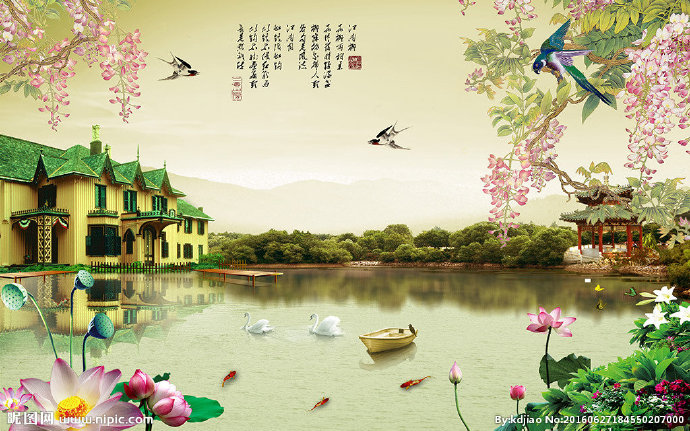 G江南山水画背景