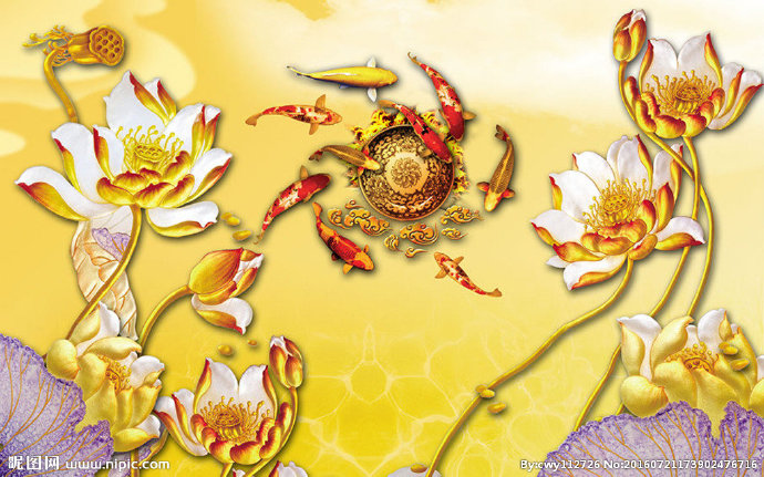G荷花九鱼图莲花