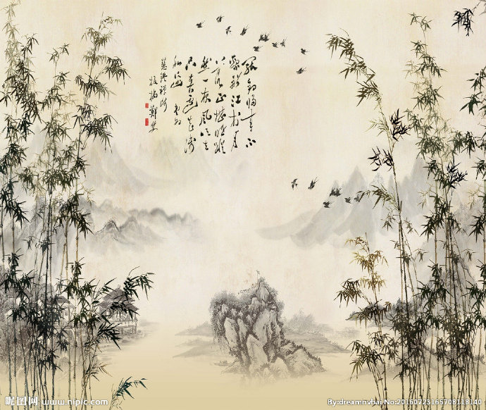 G国画竹子背景墙