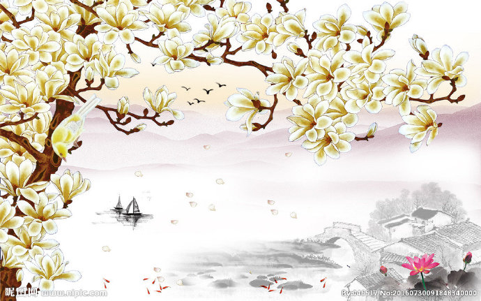 G水墨玉兰背景墙