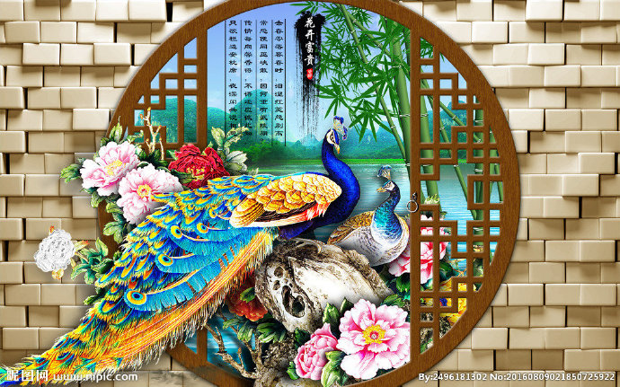 G孔雀背景墙孔雀