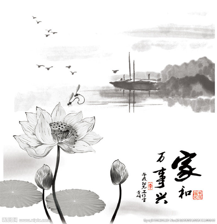 G中国风水墨荷花