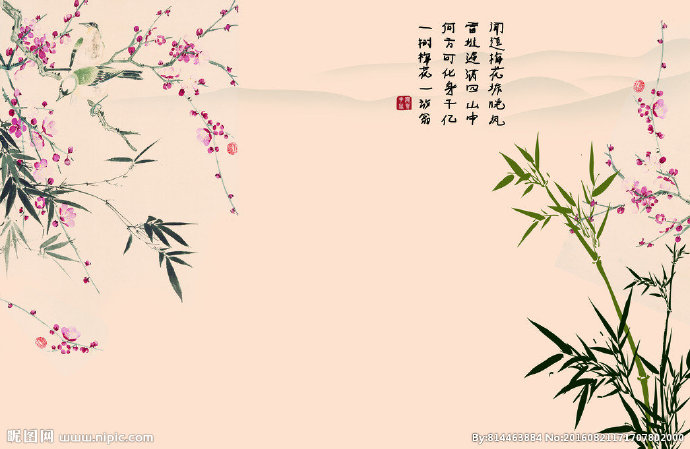 G花鸟图背景墙花