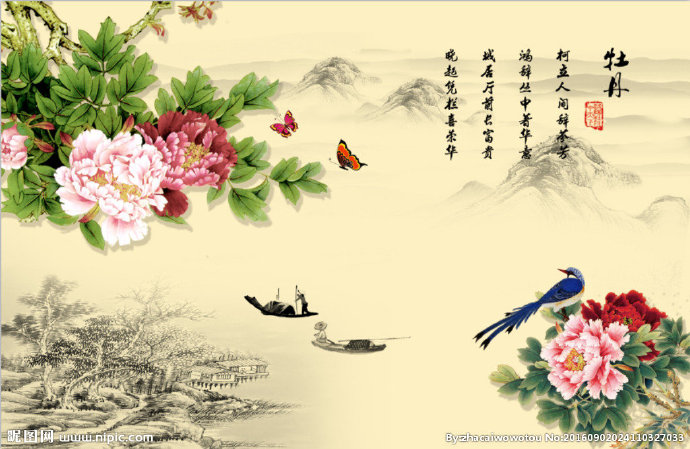 G牡丹电视背景墙