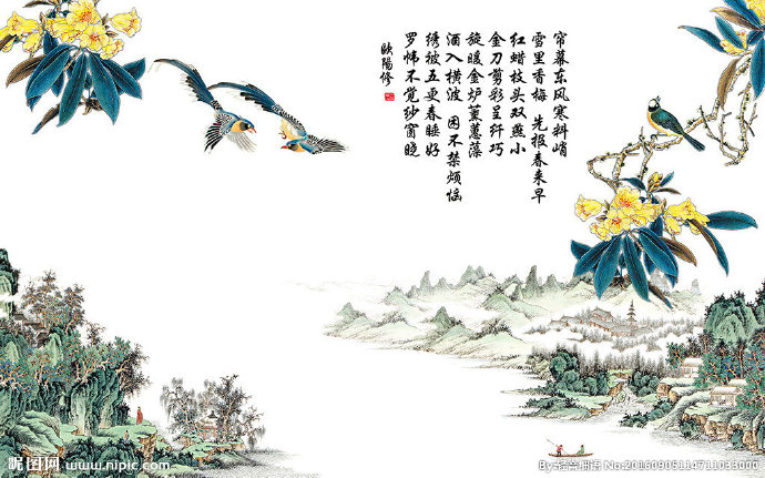 G山水花鸟背景墙