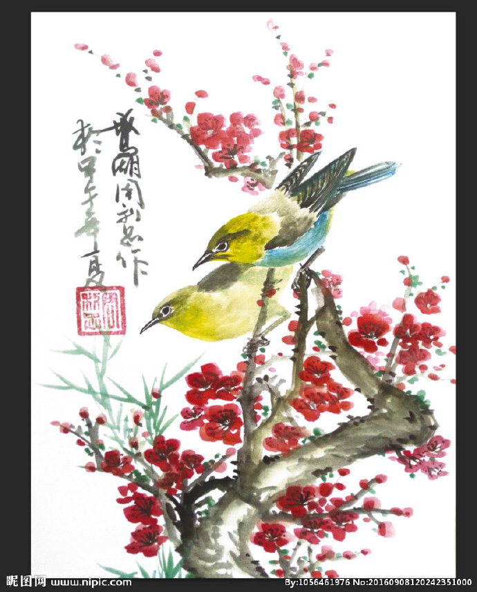 G中国花鸟背景墙