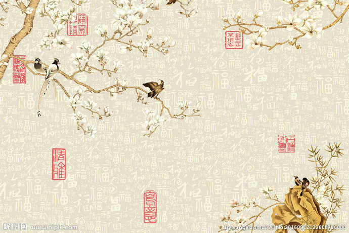 G中式玉兰花花鸟