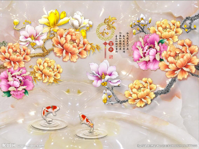 G彩雕牡丹花背景
