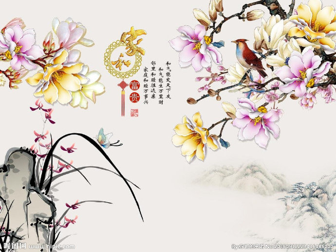 G彩雕玉兰花背景
