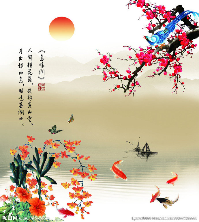 G花鸟图背景墙花