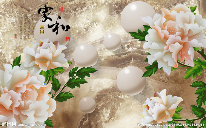 G3D玉雕牡丹圆