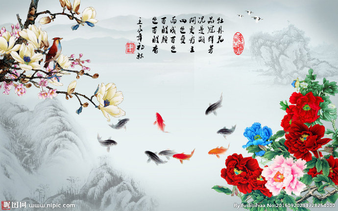 G国画山水背景墙