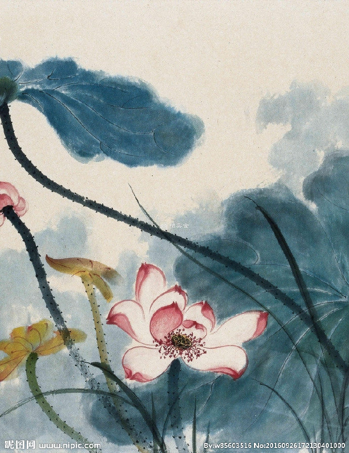 国画荷花背景墙莲