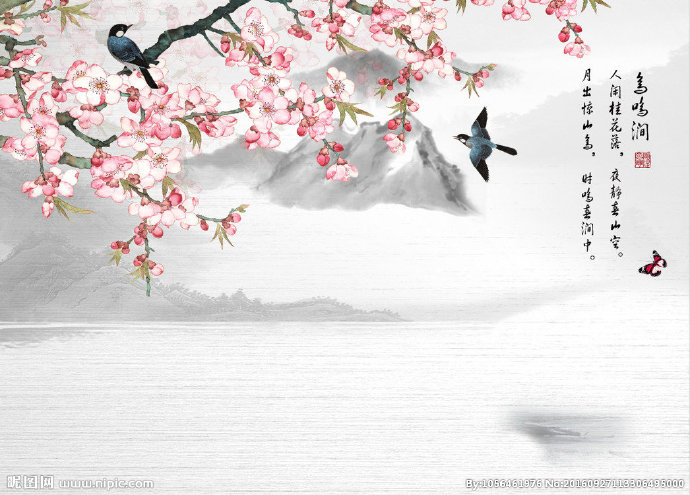 G水墨桃花背景墙