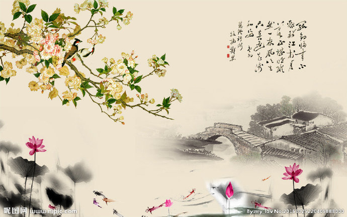 G中式水墨梨花素