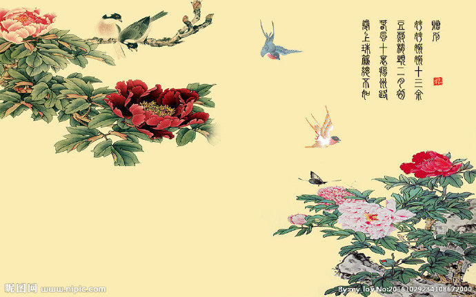 G中式工笔牡丹素