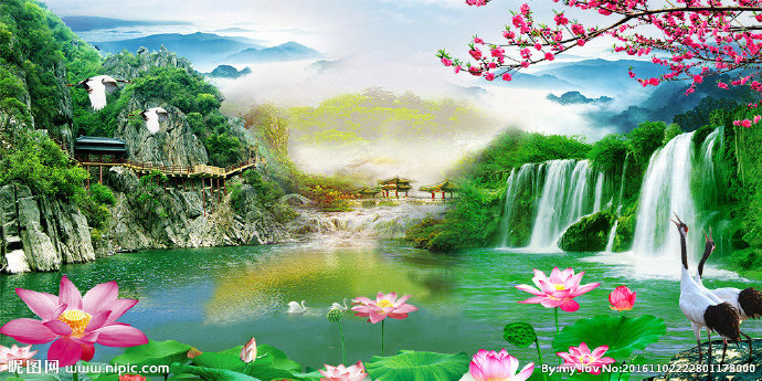 G山水画瀑布素材