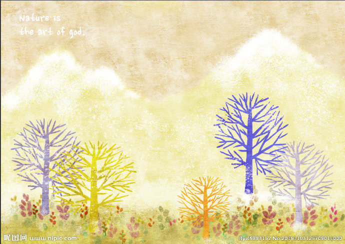 G水彩树背景墙水