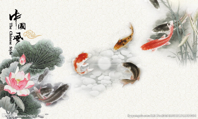 G中国风荷花九鱼