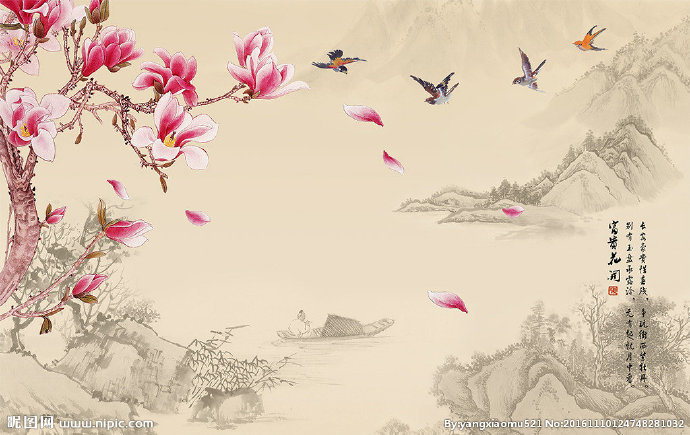 G中式玉兰花山水
