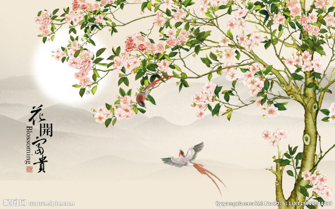 G中式复古花鸟影