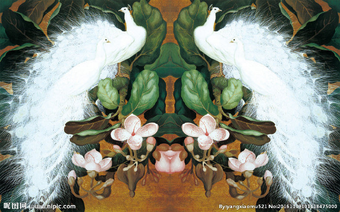 G手绘孔雀油画背