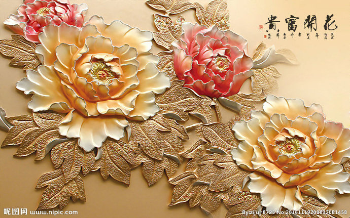 G木雕牡丹花背景