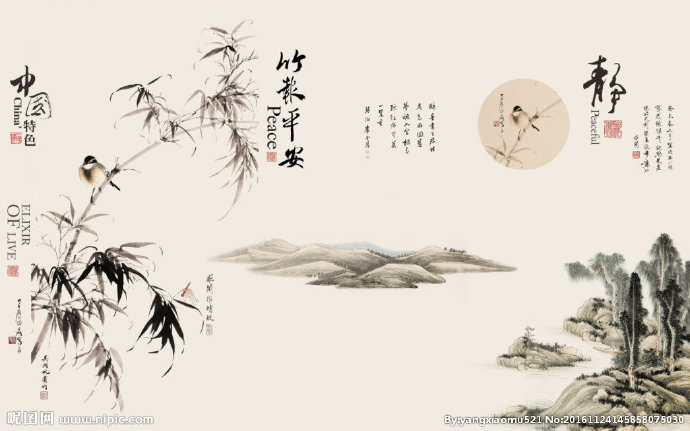 G中式国画竹子影
