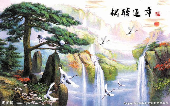 G松鹤延年山水画