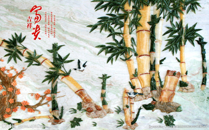 G玉雕竹子电视背
