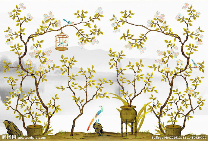 G巨幅花鸟背景墙