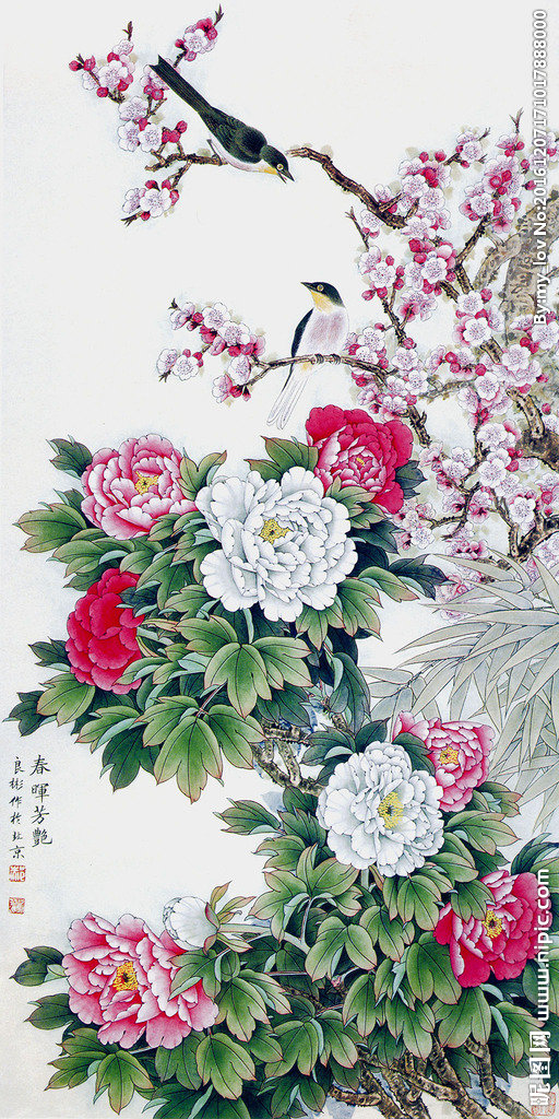 G牡丹花鸟玄关素