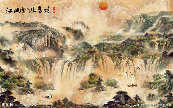 G山水画客厅电视