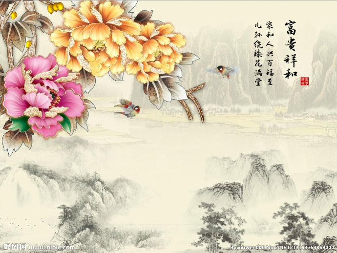 G牡丹图背景墙背