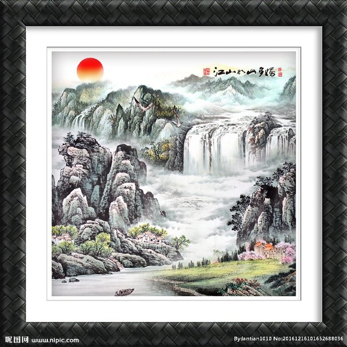 G中式山水瀑布背