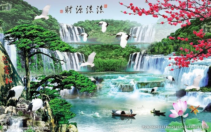 G中式风景瀑布桃