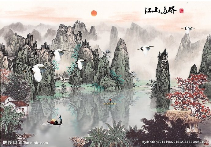 G中式山水仙鹤水