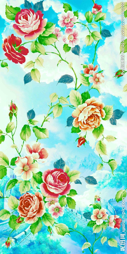 G手绘牡丹花玄关