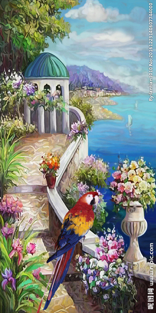G时尚油画风景鹦