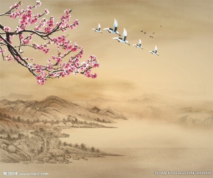 G国画山水背景墙