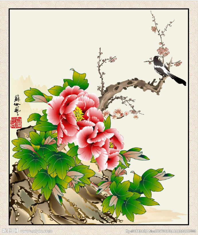 G牡丹花开背景墙