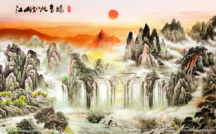 G江山多娇山水背
