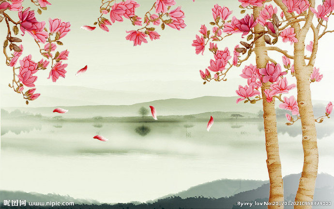 G水墨玉兰背景墙