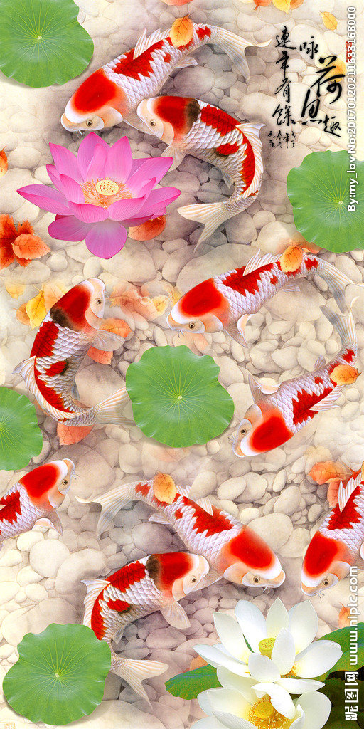 G3D荷花九鱼图