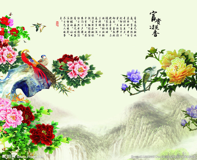 G牡丹红灵鸟背景